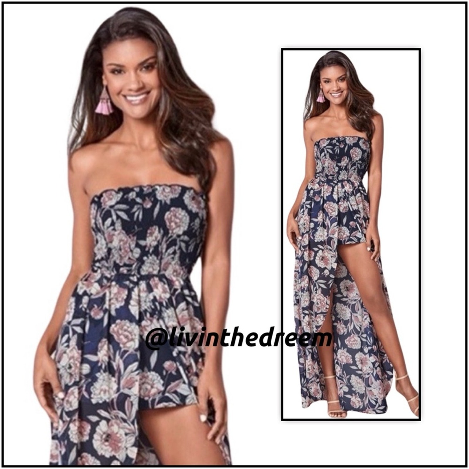 Venus Brand Floral Smocked Strapless Romper S  M 69